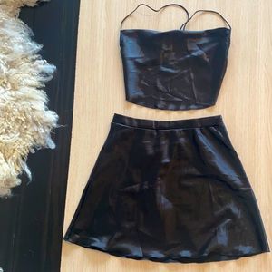 Black Satin Skirt Set
